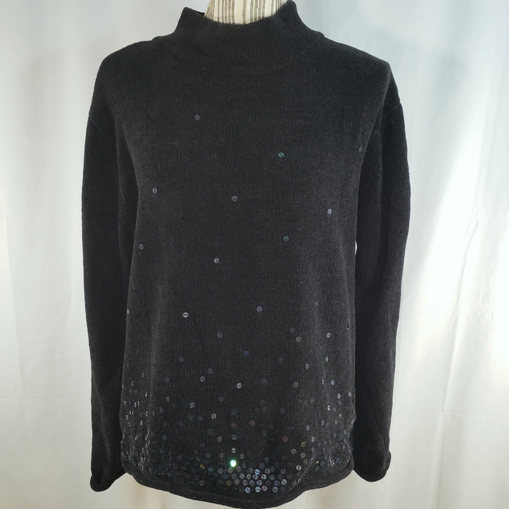 Mia Nola Black w/Sequins Mock Neck Long Sleeve Sweater Plus Size 2/2X